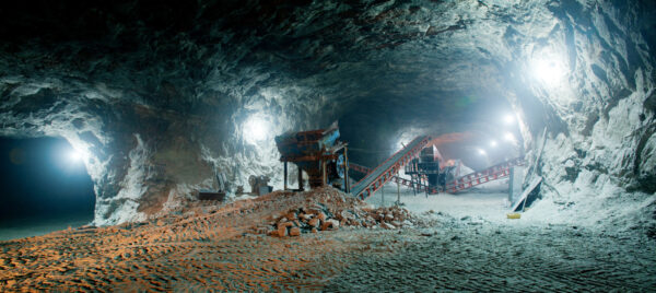 Underground mine lit up with LED work lights