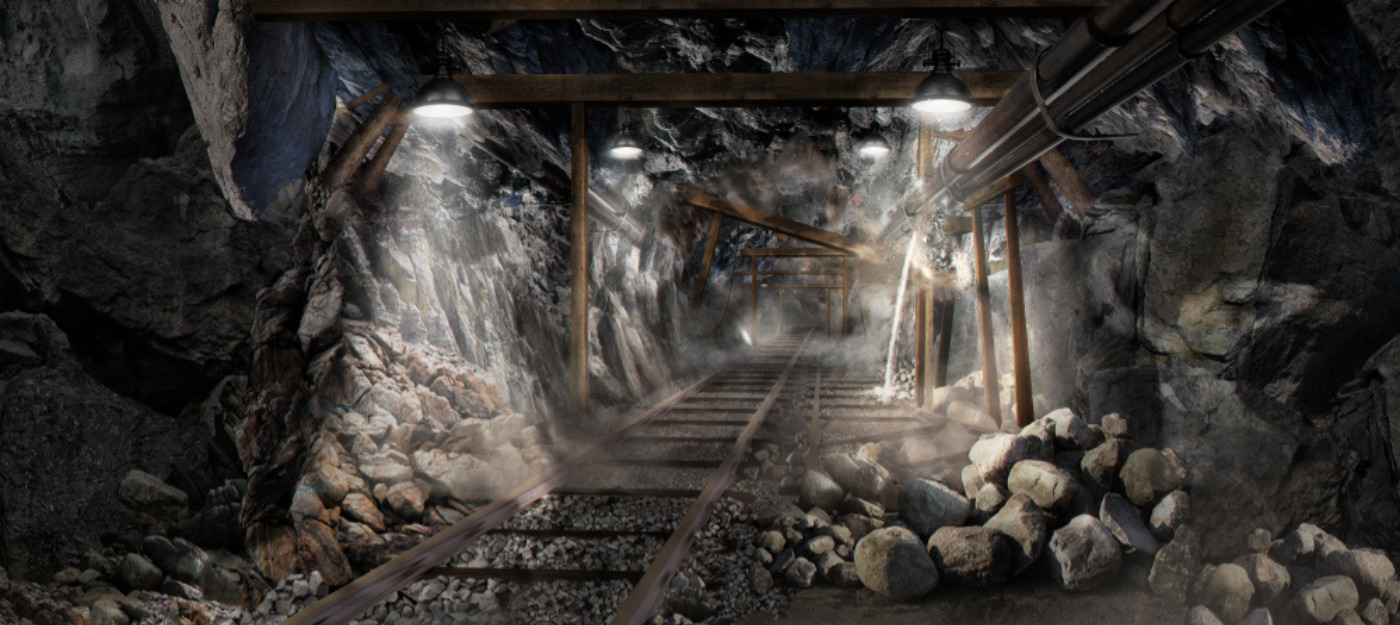 Inside of a mine with some signs of roof collapse